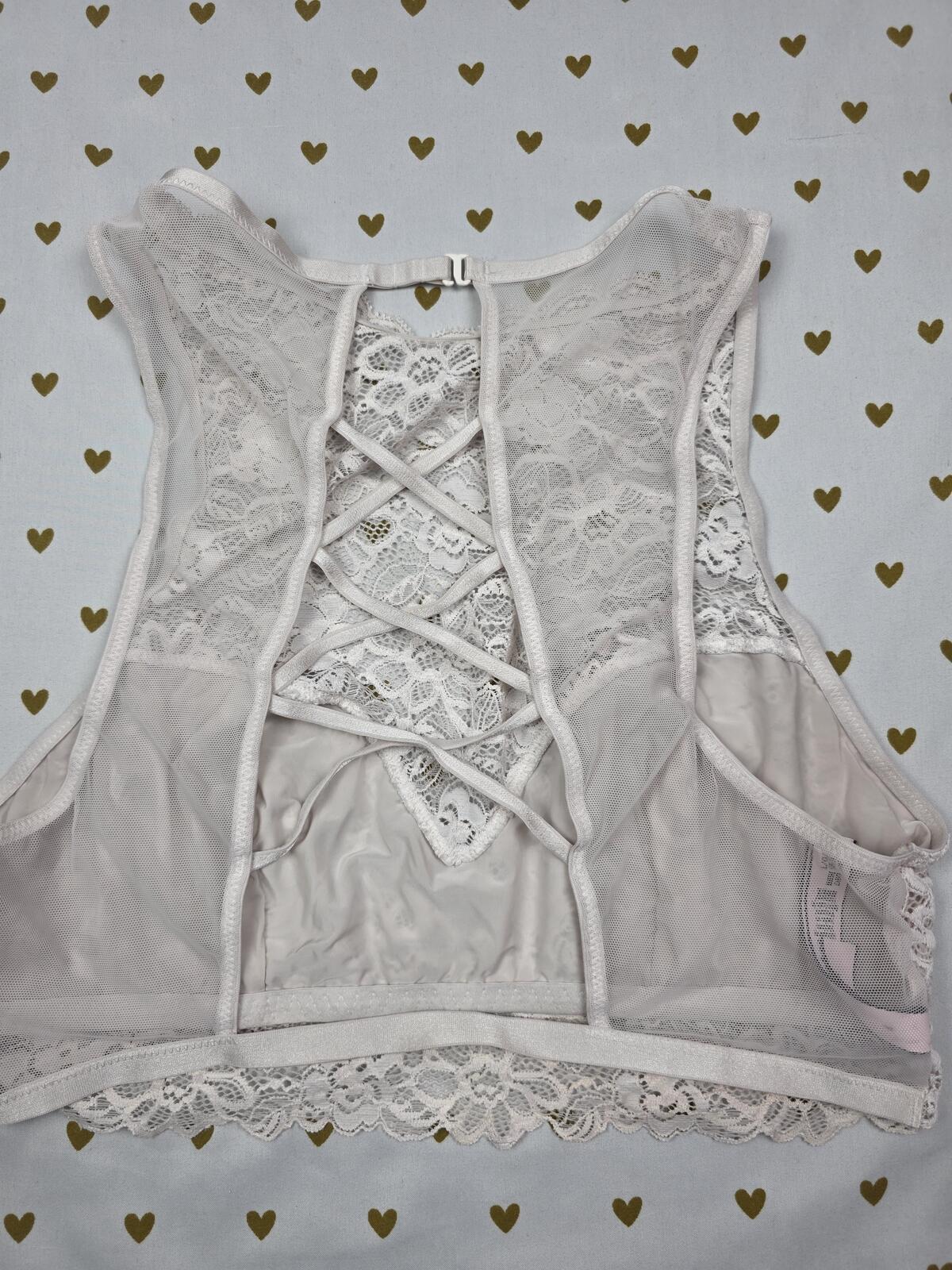 Victorias Secret White Lace High Line Large Bralette Bra Top Tank