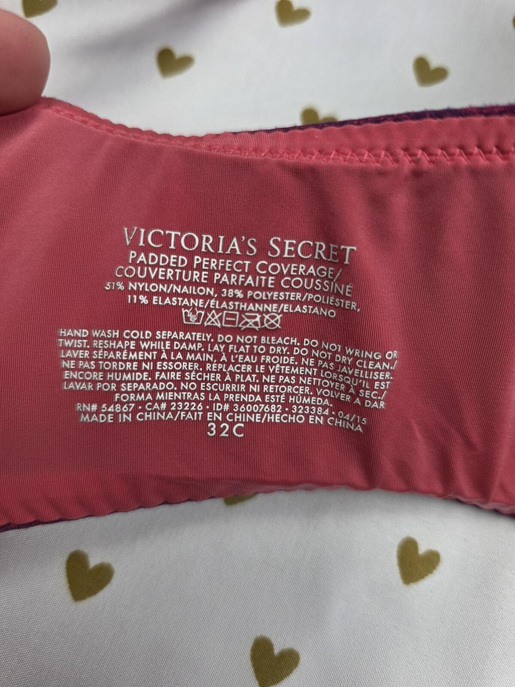 Victorias Secret Padded Perfect Coverage Bra Red 32C