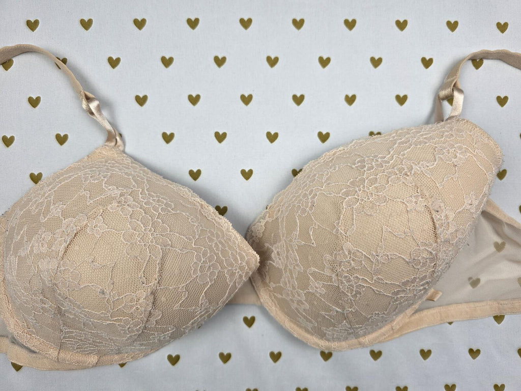 Victorias Secret Beige Lace Lined Demi Balconette Bra 40D