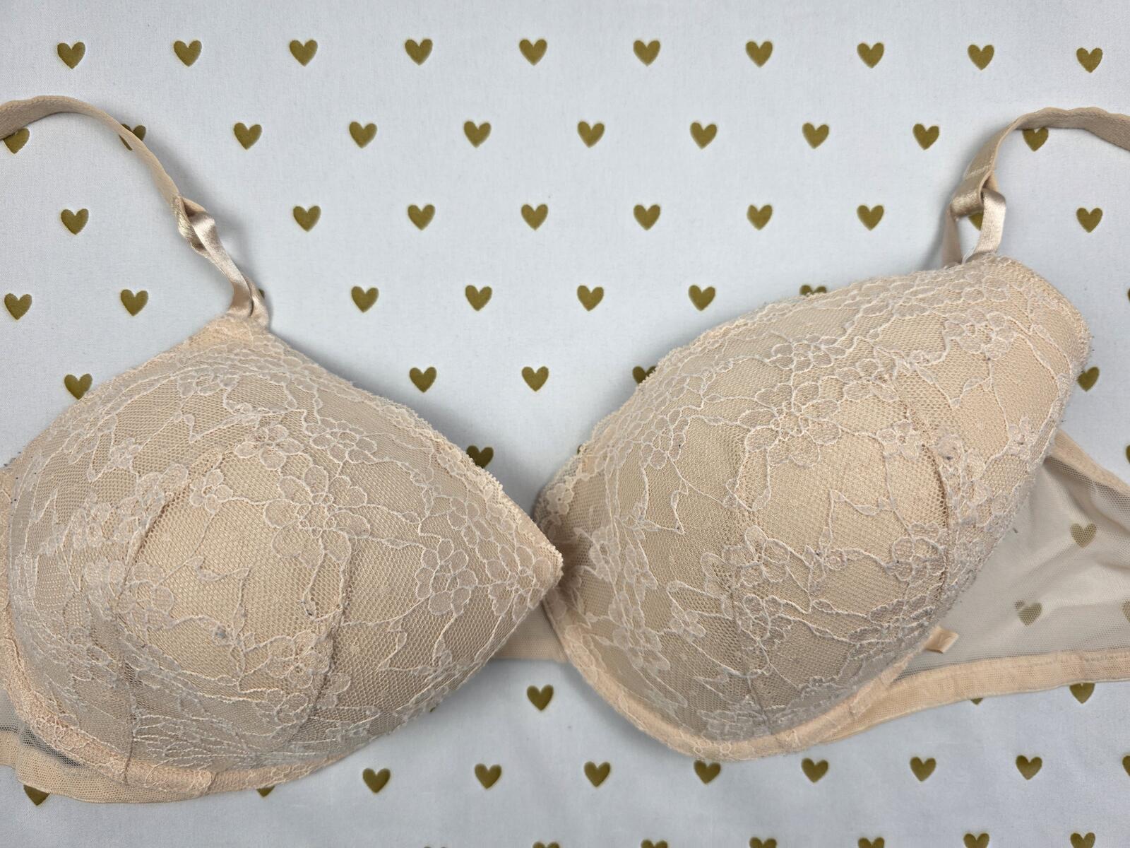 Victorias Secret Beige Lace Lined Demi Balconette Bra 40D