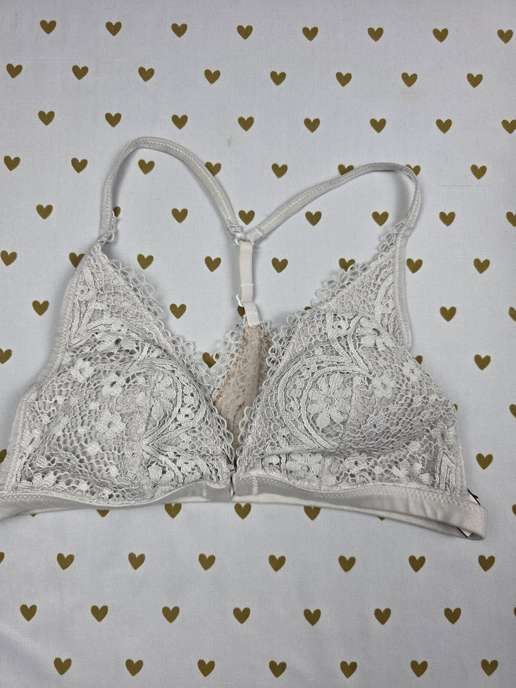Victorias Secret White Lace Front Close Racerback Small Bralette Bra Top Tank
