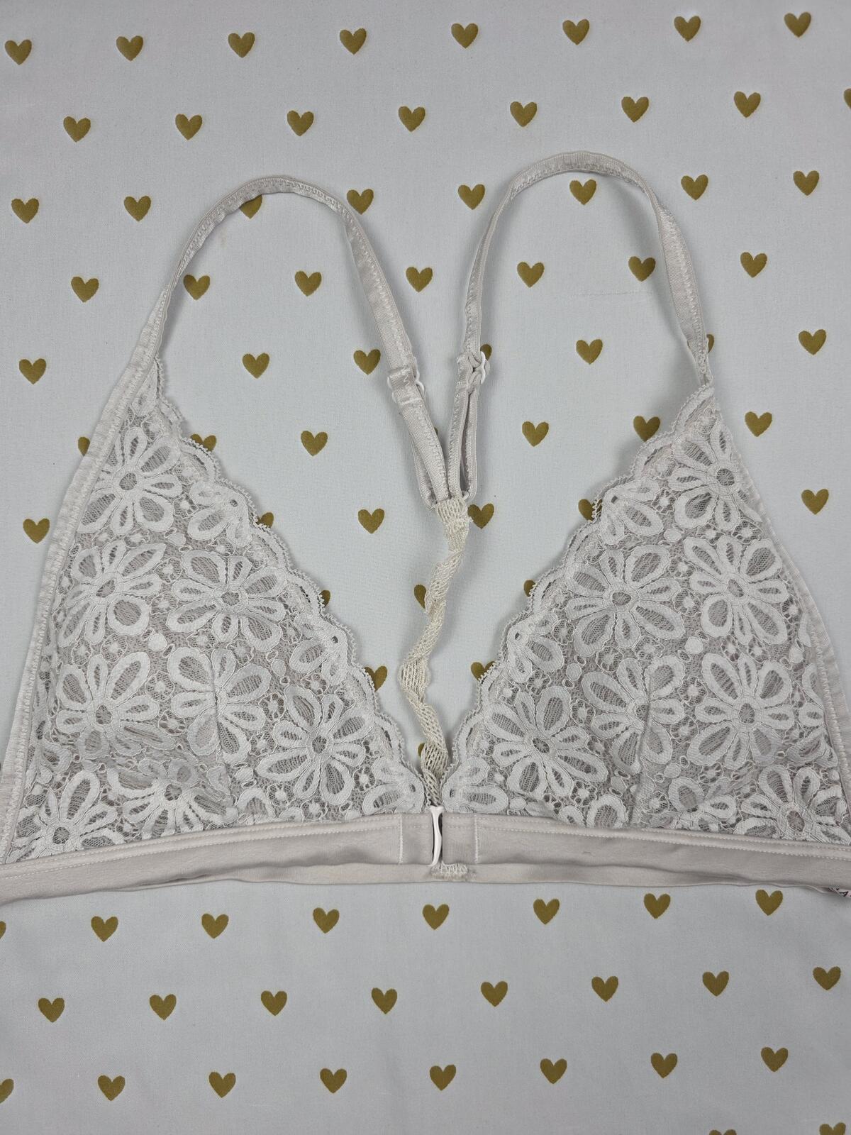 Victorias Secret White Lace Front Close Racerback Bralette Bra Top Tank LARGE