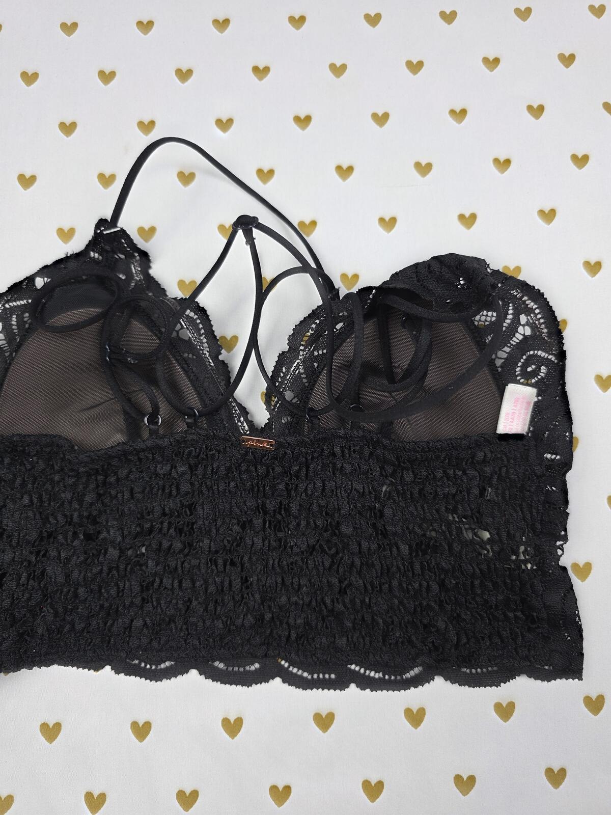 Victorias Secret Pink Black Lace Strappy SMALL Bralette Bra Top Tank