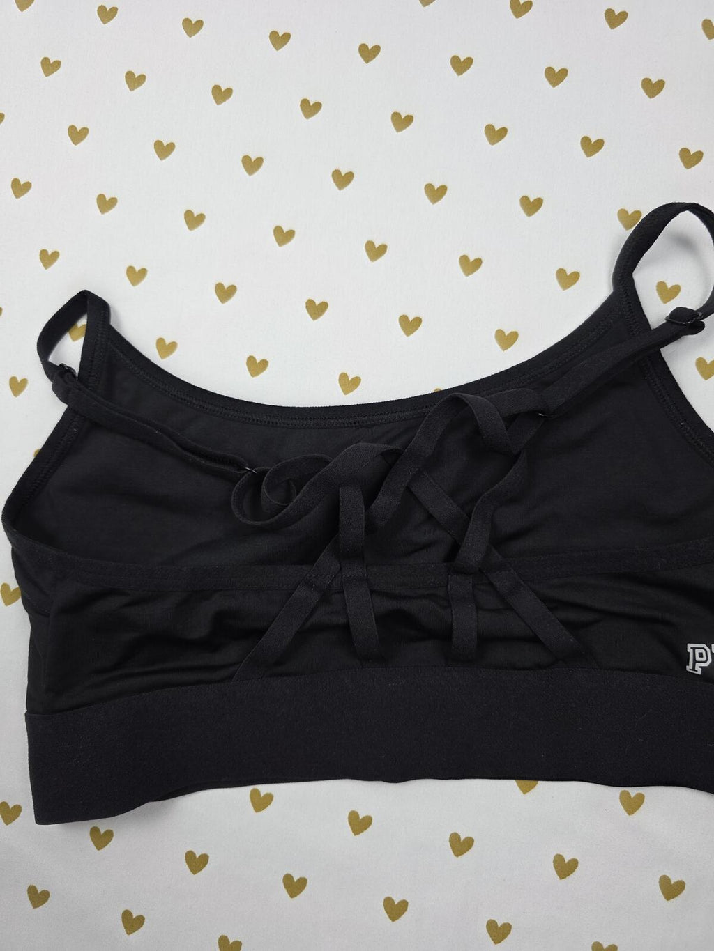 Victorias Secret Pink Black Strappy Sports Bra Bralette Bra Top Tank Small