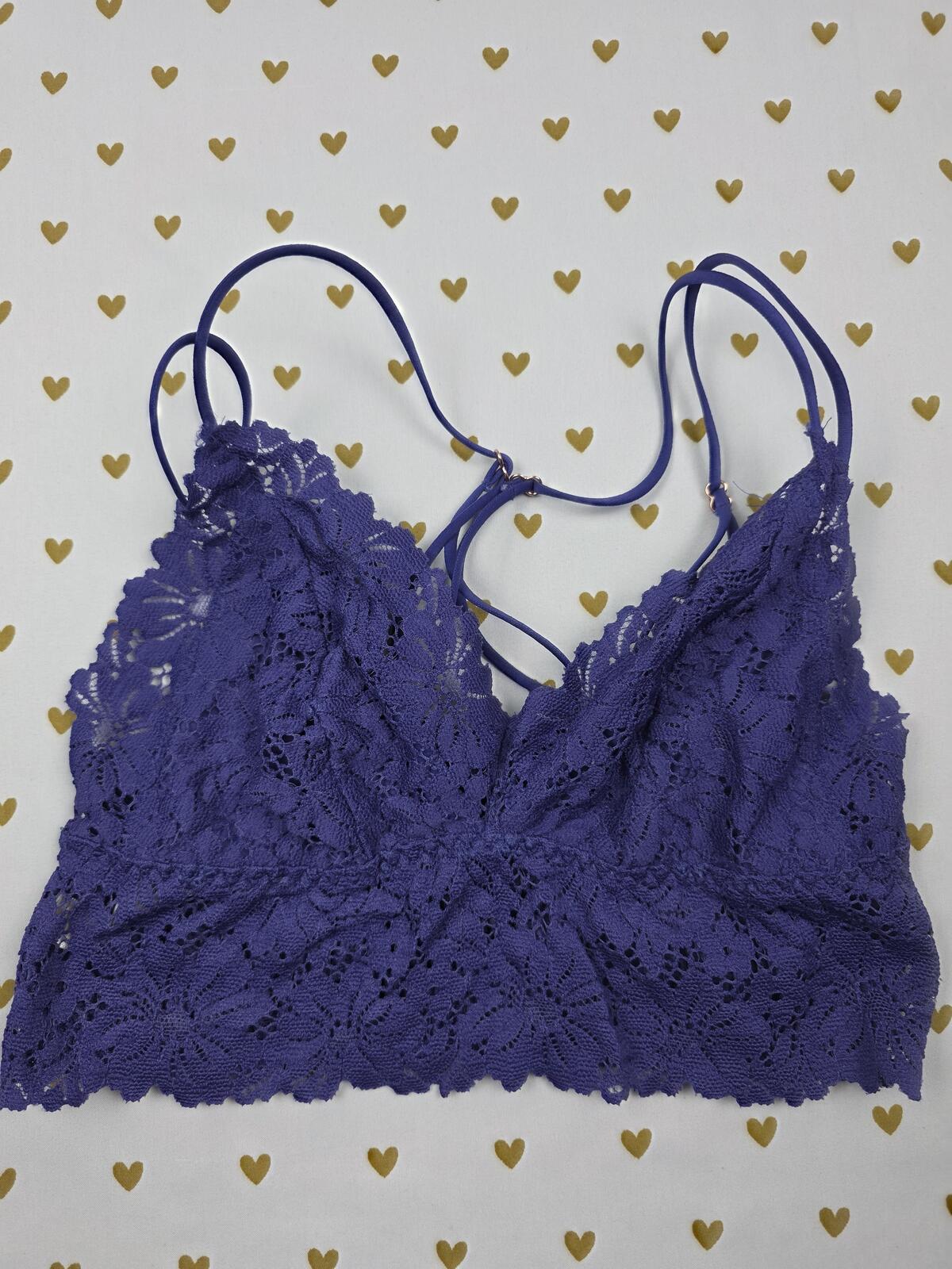 Victorias Secret Pink Blue Lace Strappy Small Bralette Bra Top Tank
