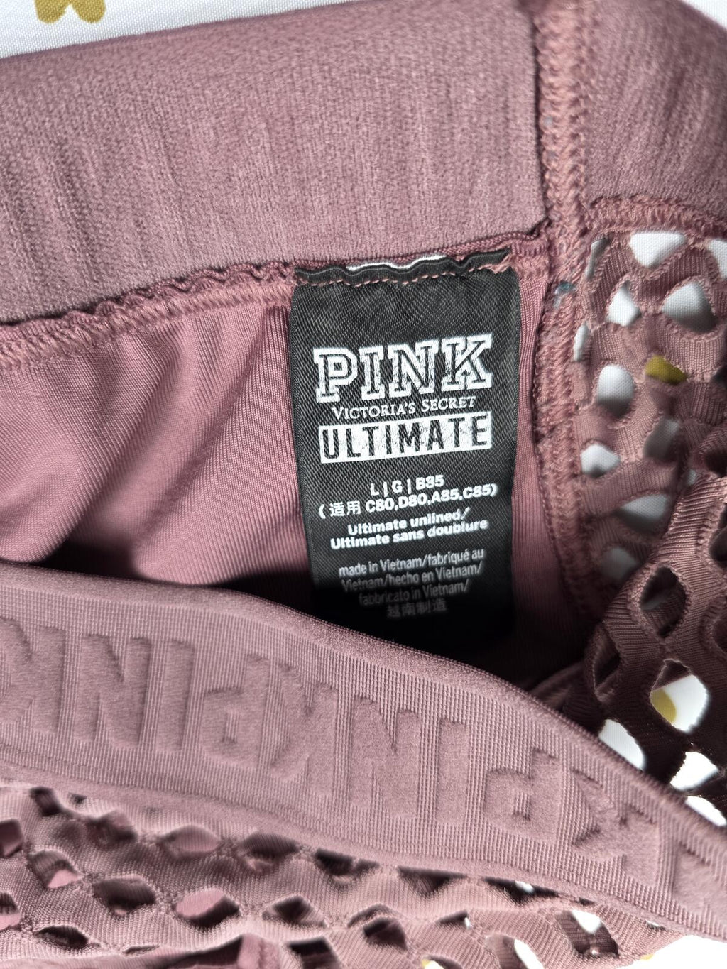 Victorias Secret Pink Active Rose Mesh Large Bralette Bra Top Tank