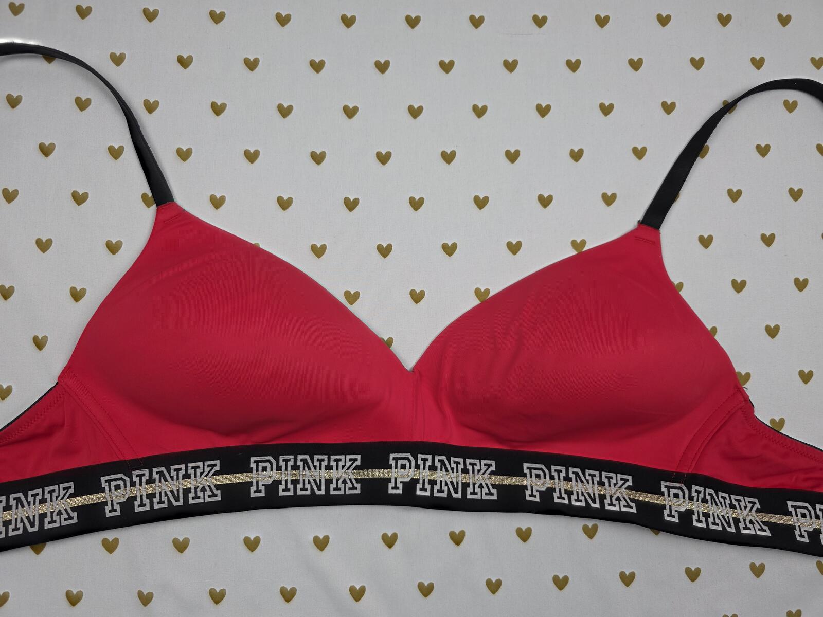 Victorias Secret PINK Red Logo Strap Wireless NO Wire Bra 36C Wear Everywhere