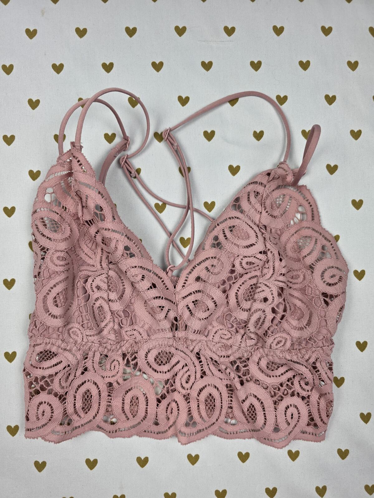 Victorias Secret Pink Lace Strappy Beige XS Bralette Bra Top Tank