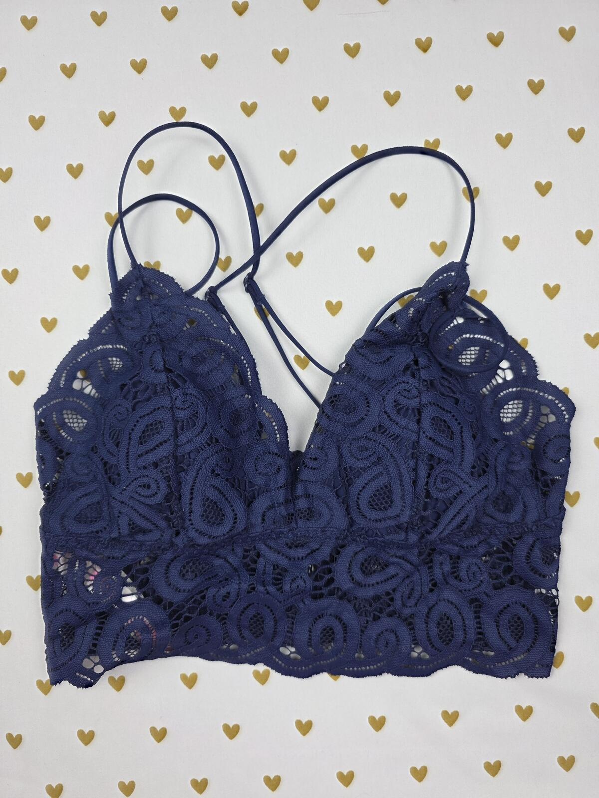 Victorias Secret Pink Blue Lace Strappy Small  Bralette Bra Top Tank