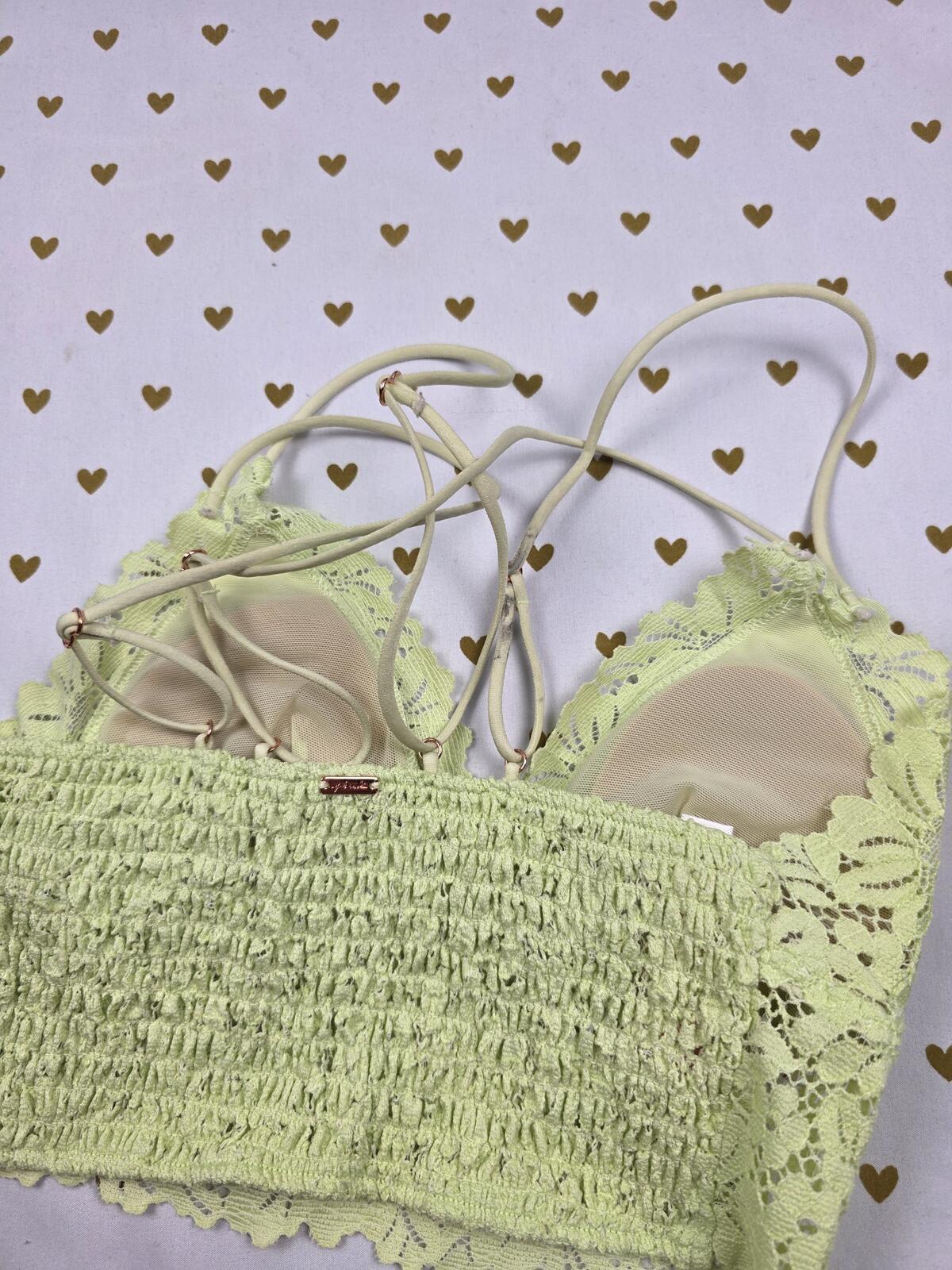 Victorias Secret Pink Yellow Lacey Strappy Caged XS Bralette Bra Top Tank