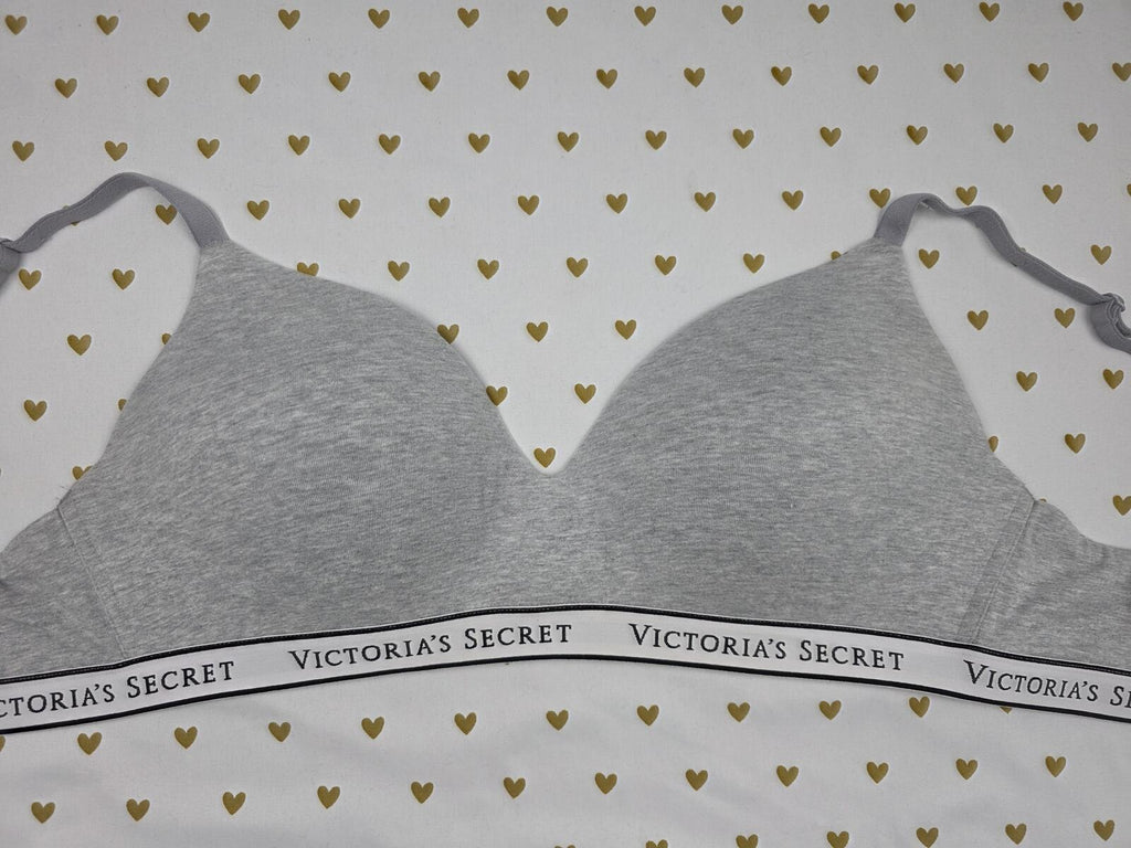 Victorias Secret Grey Logo strap wireless grey  T shirt Lightly lined bra 36D