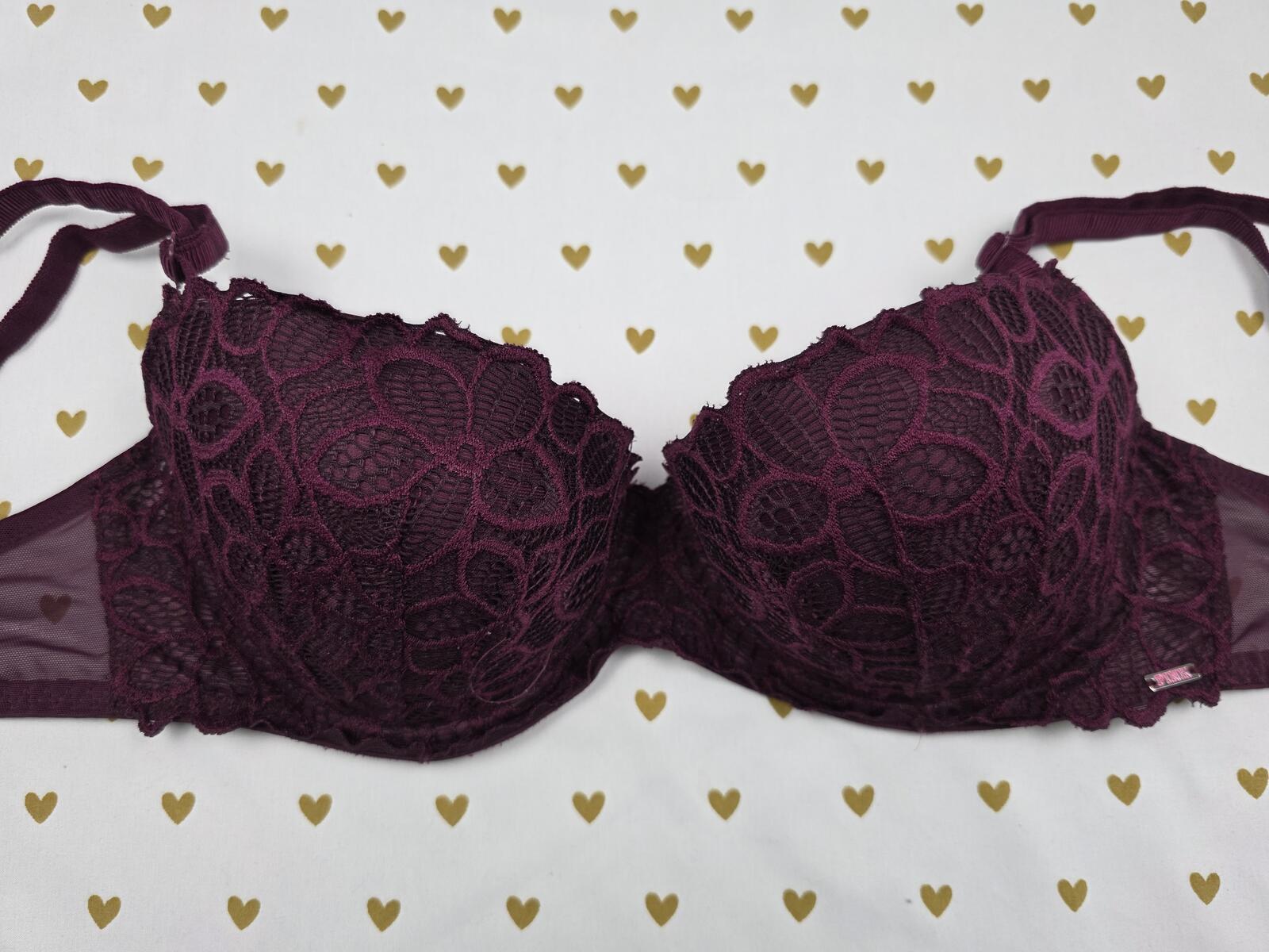 Victorias Secret PINK Maroon Date Push Up Bra 32DD