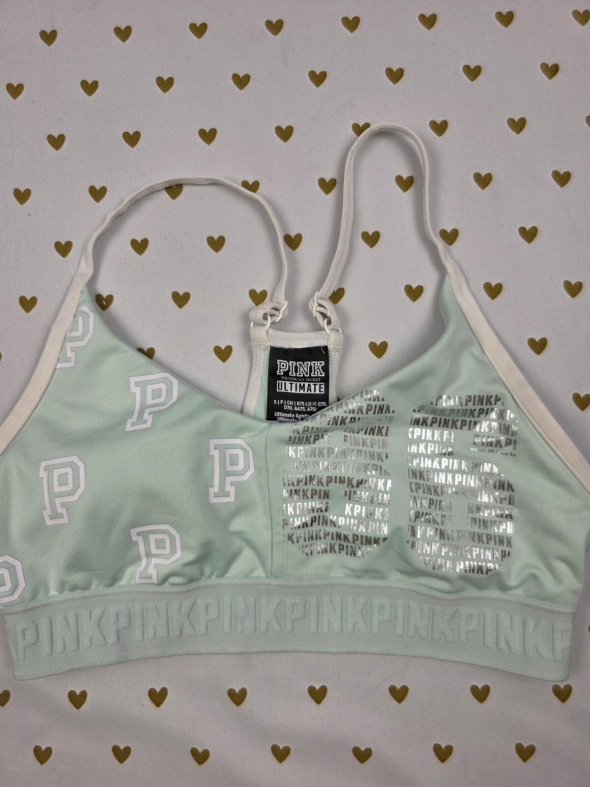 Victorias Secret Pink Ultimate Foil Logo Sports Bra SMALL Bralette Bra Top Tank