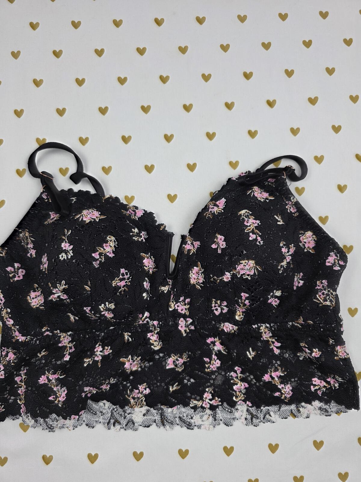 Victorias Secret Pink Lace Cute Floral LARGE Bralette Bra Top Tank