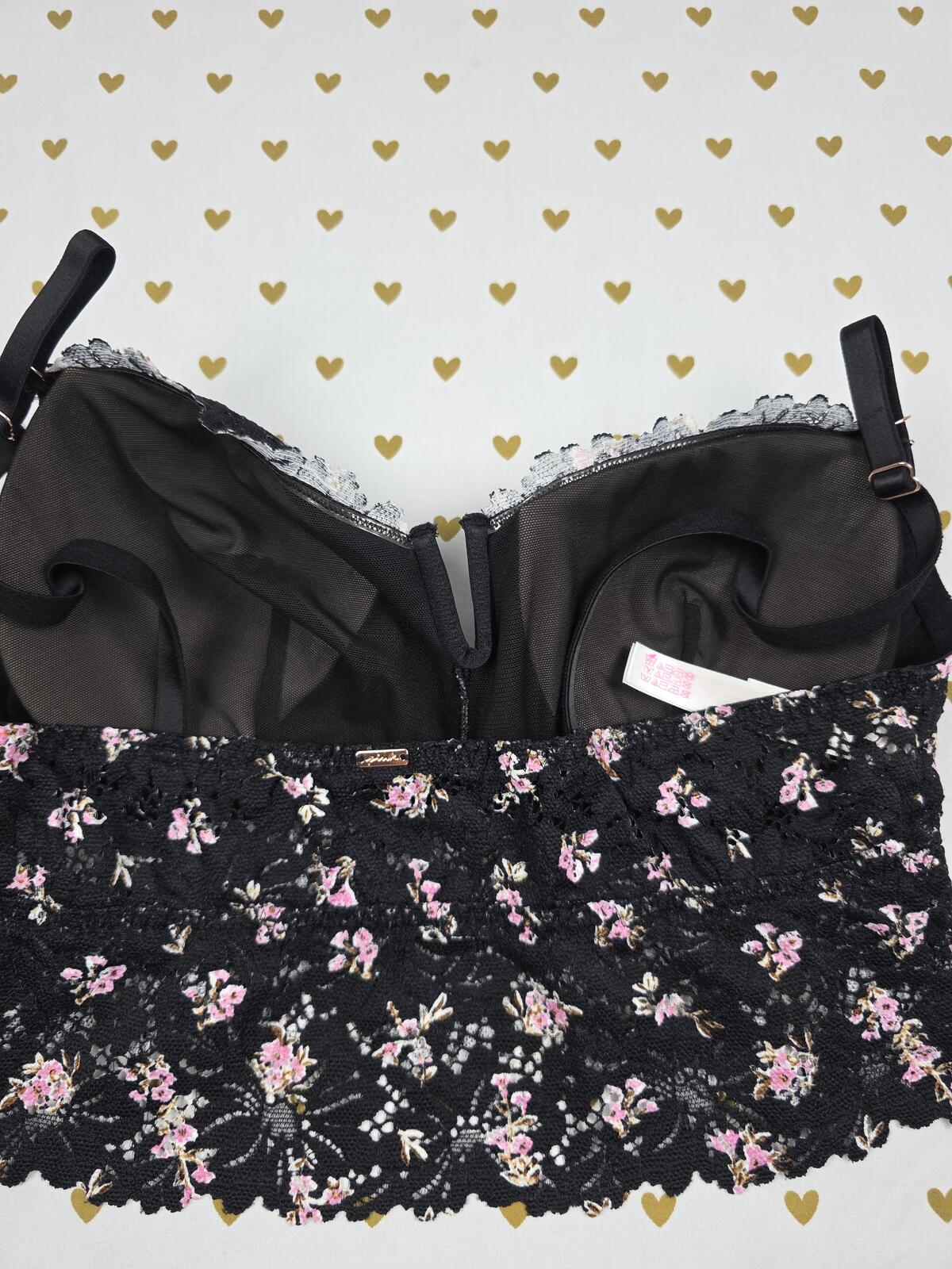 Victorias Secret Pink Lace Cute Floral LARGE Bralette Bra Top Tank