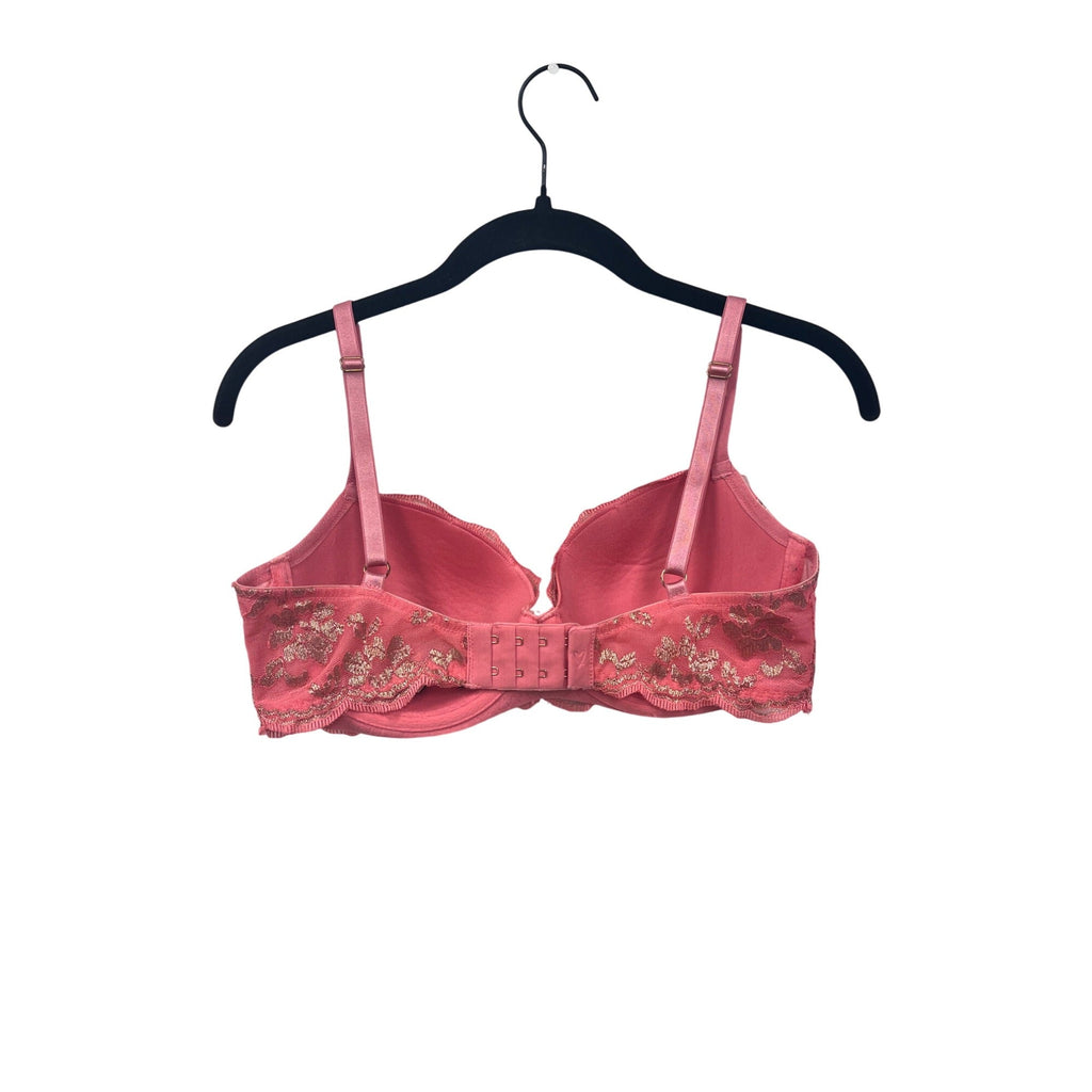 Victorias Secret 32DD Pink Floral Lace Underwire Bra With Metallic Accents Adjustable Straps Hook Closure #6831