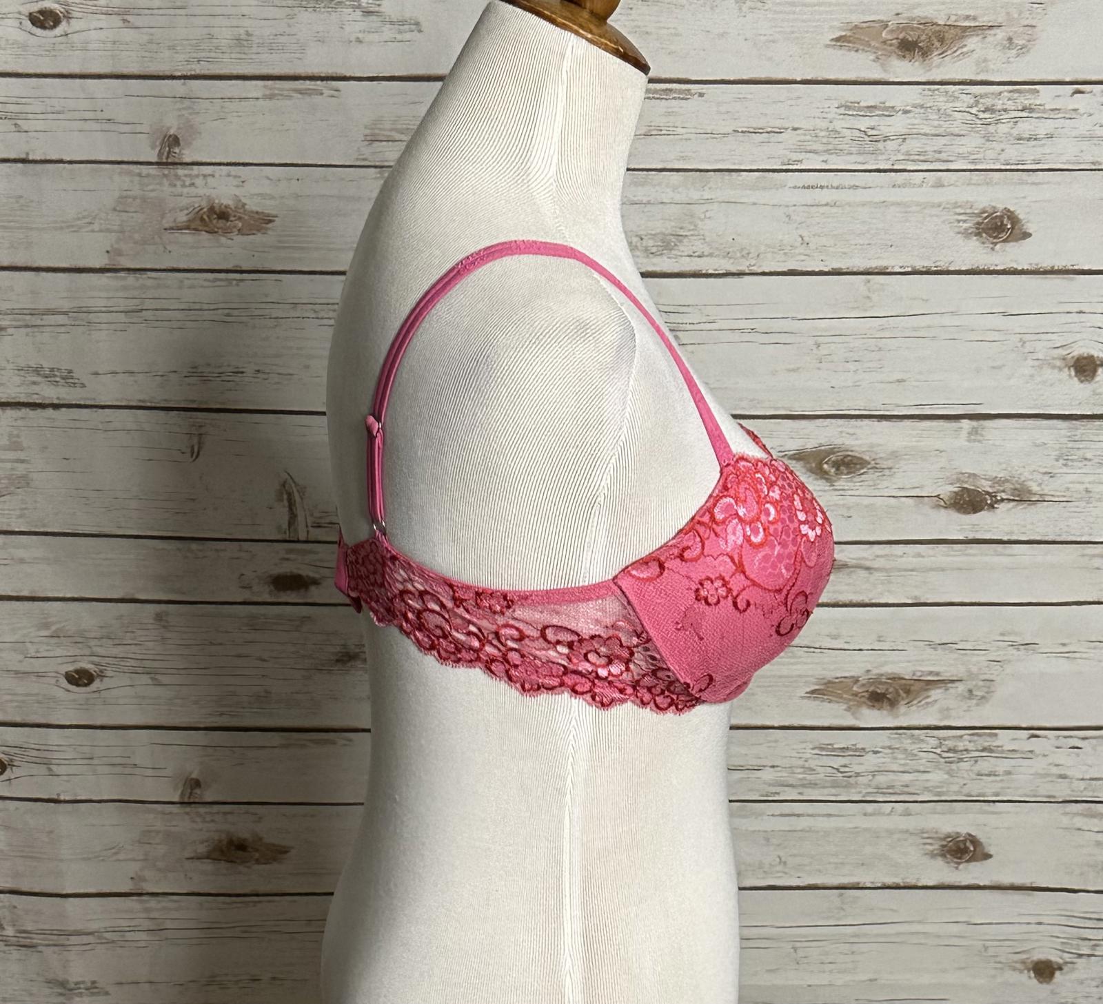 Victoria's Secret Very Sexy pink/red floral lace padded demi bra Size 36C