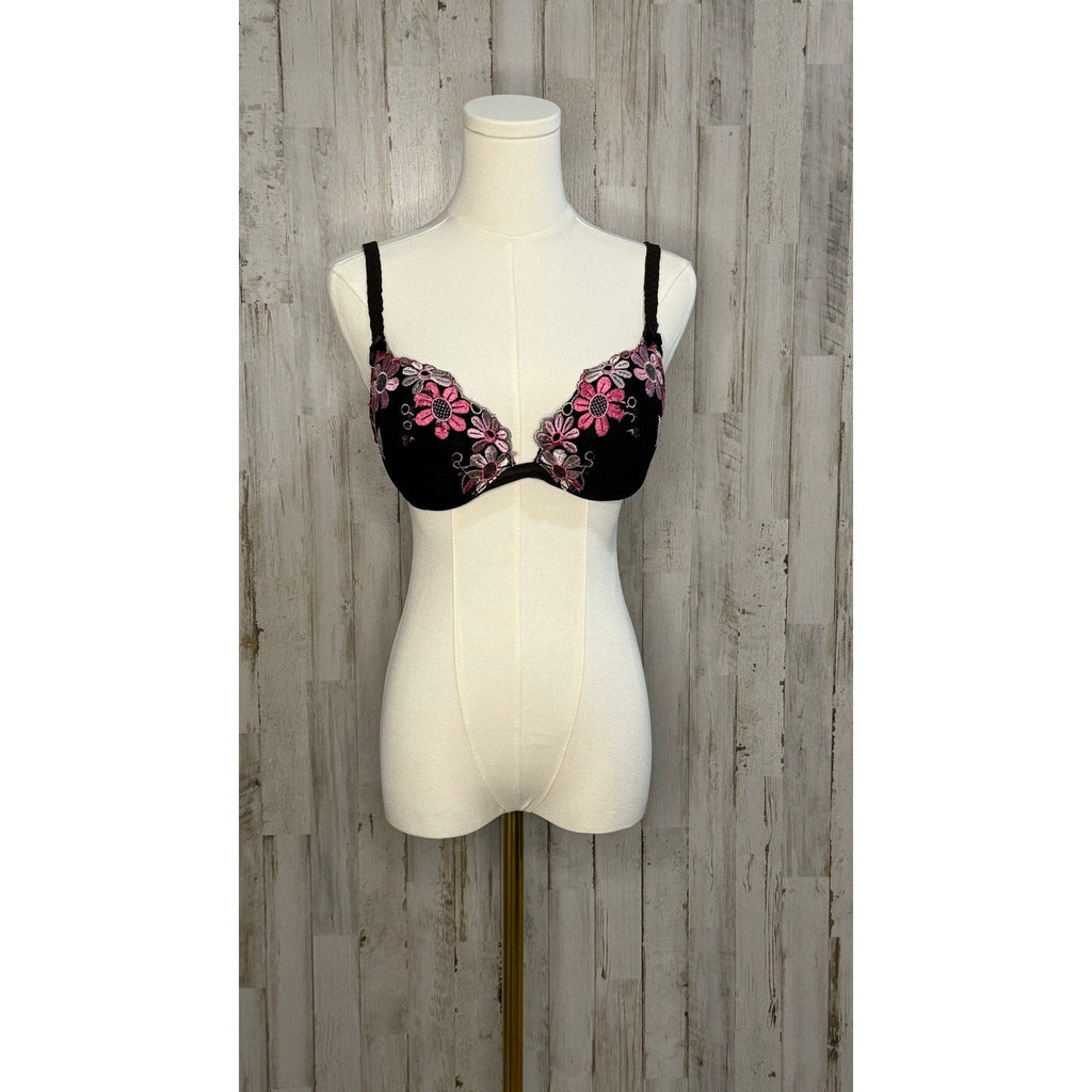 Victoria's Secret Women's Black Floral Embroidered Push-Up Bra Size 36B