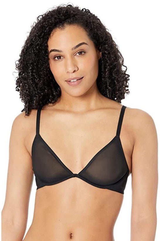 Calvin Klein Women's Sheer Marquisette Unlined Plunge Bra 32C Black