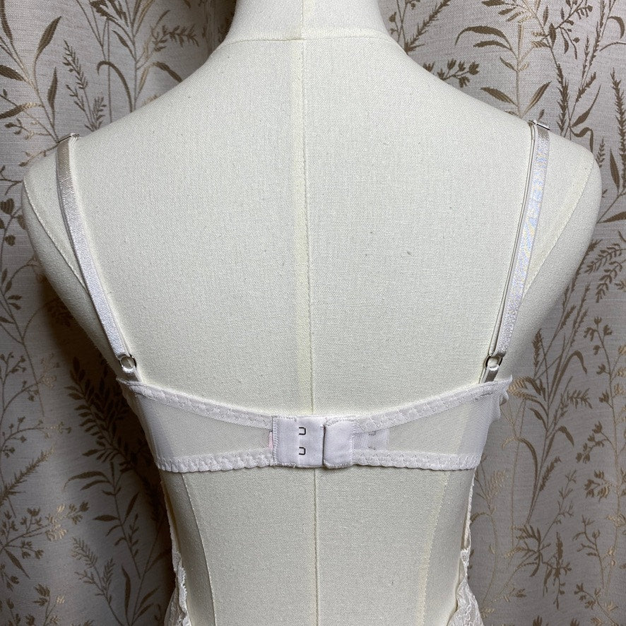 Victorias Secret White Lace Rhinestone Cheeky Teddy M/L Low Back Bridal Coquette