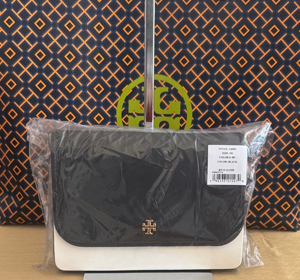 NWT Tory Burch Emerson Chain Wallet/Crossbody Bag Saffiano Leather Black