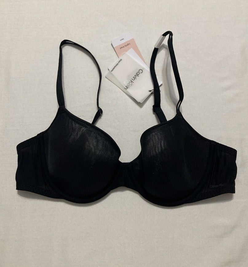 CALVIN KLEIN Sheer Marquisette Lightly Lined Demi Bra BLACK 36A