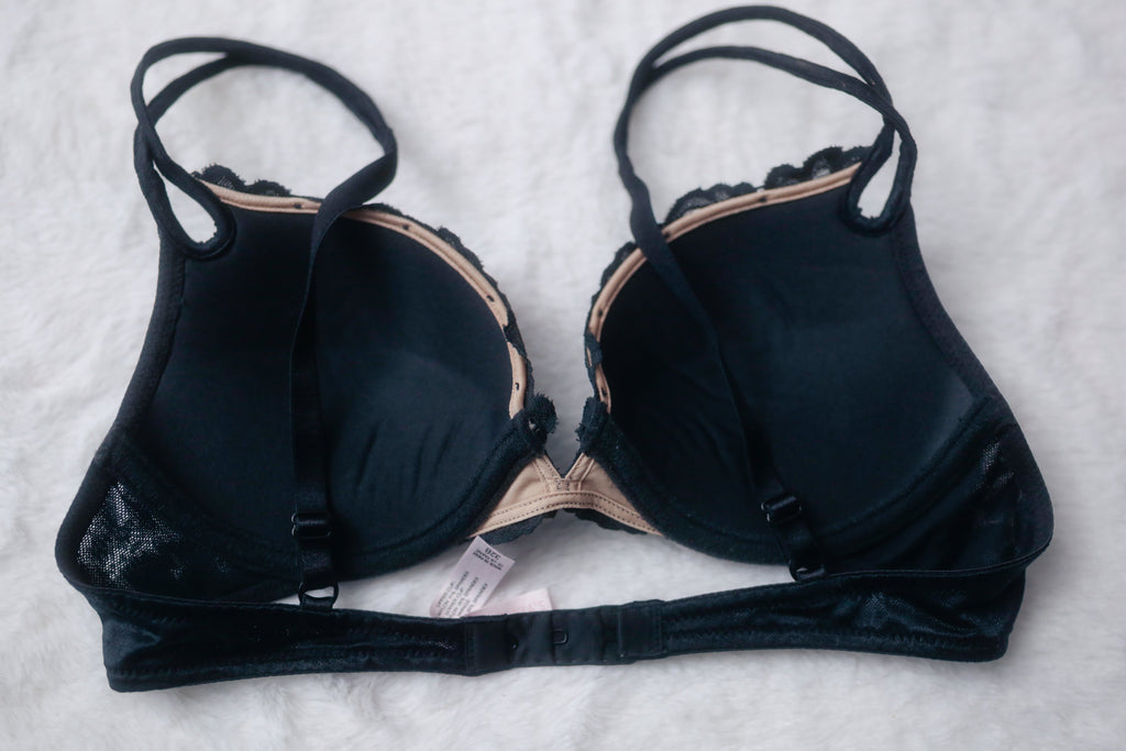 Victoria's Secret Vintage 32B Demi Push-up Bra Black Lace Overlay