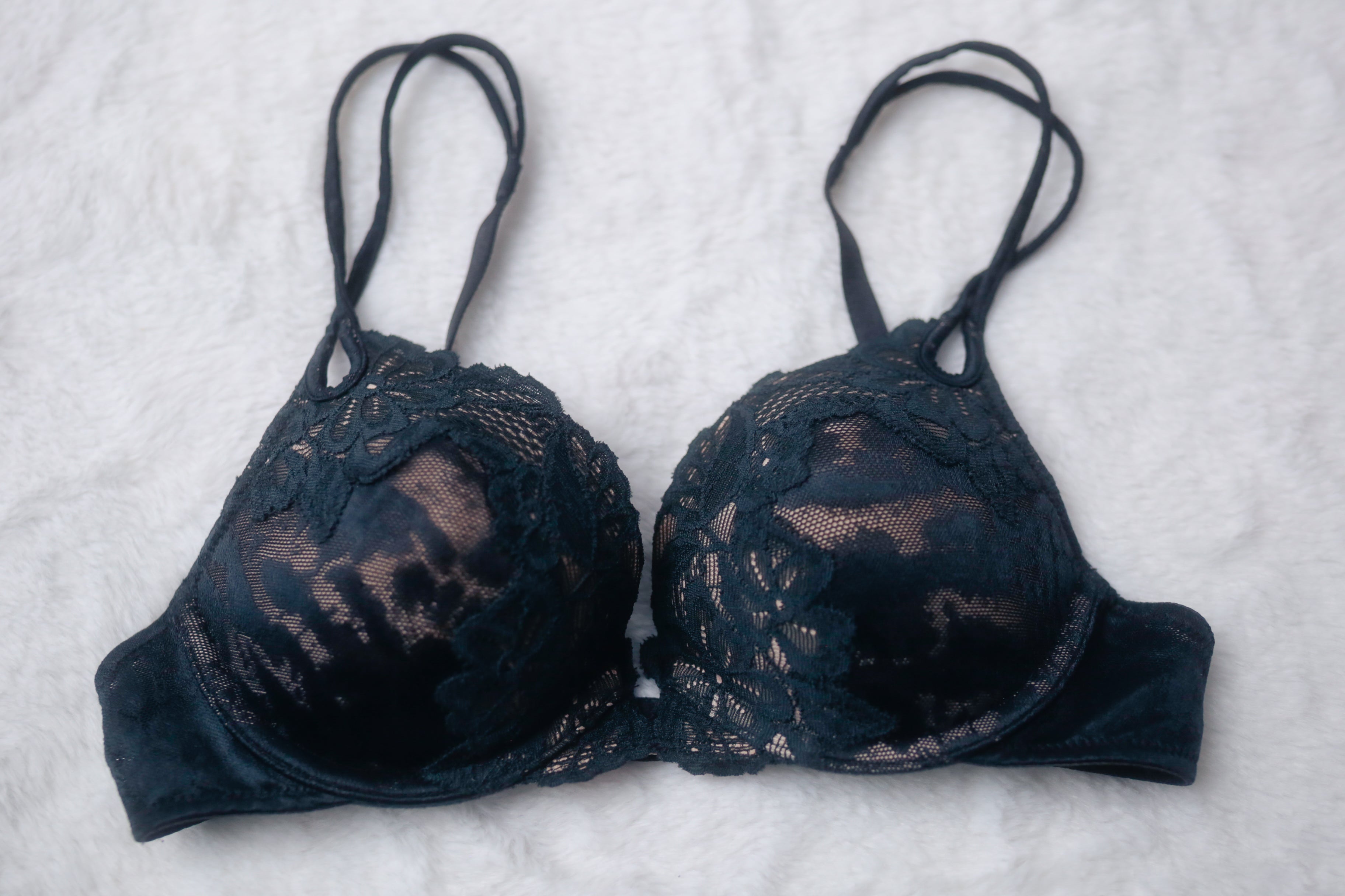 Victoria's Secret Vintage 32B Demi Push-up Bra Black Lace Overlay