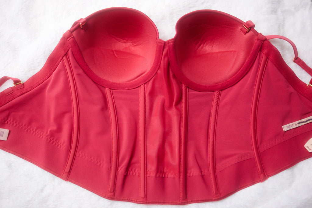 Victoria's Secret 34D Back Off Baby Low Back Bustier Corset Boned Bra Red NEW