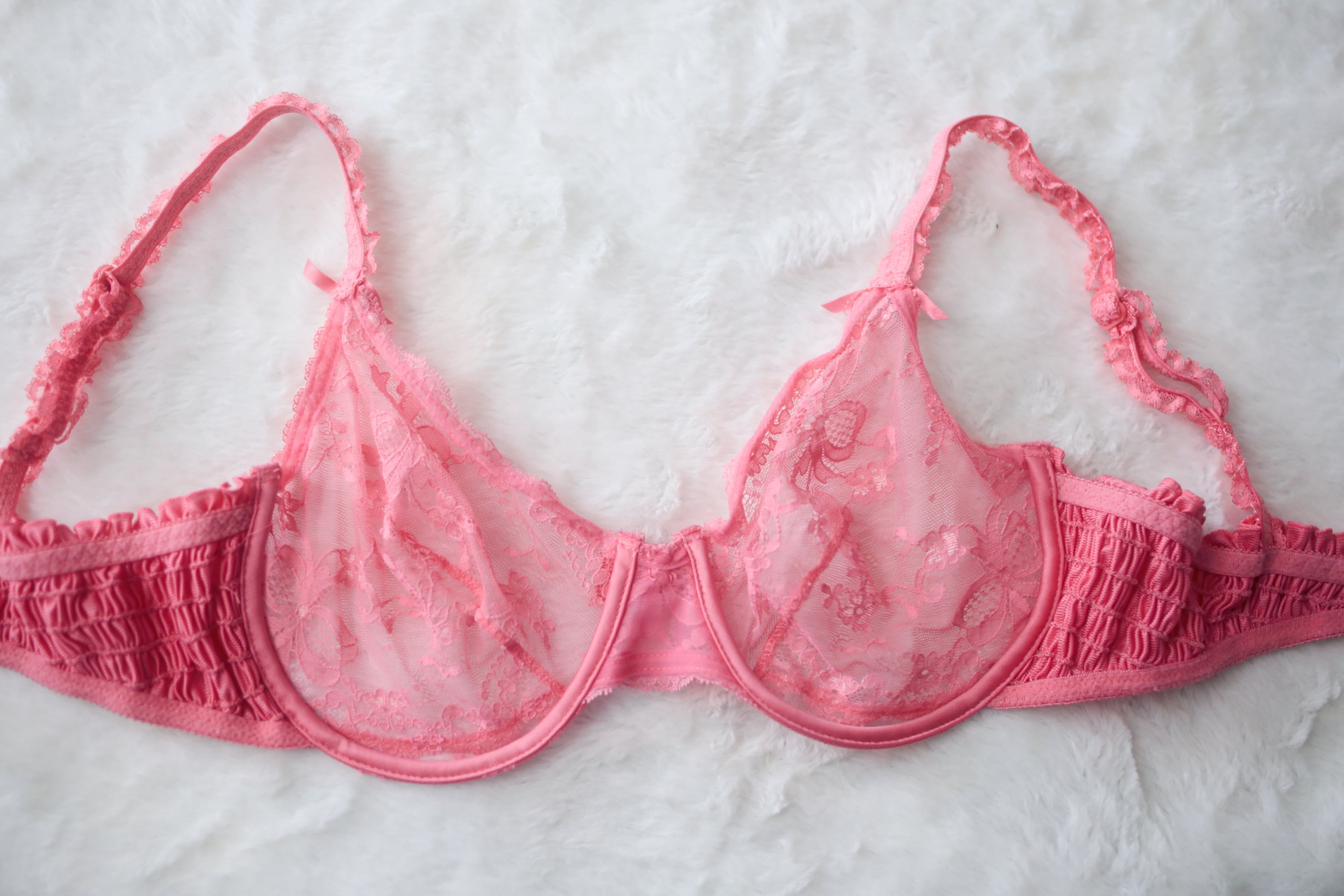 Victoria's Secret 36C Vintage Gold Tag Demi Sheer Unpadded Bra Pink Lace