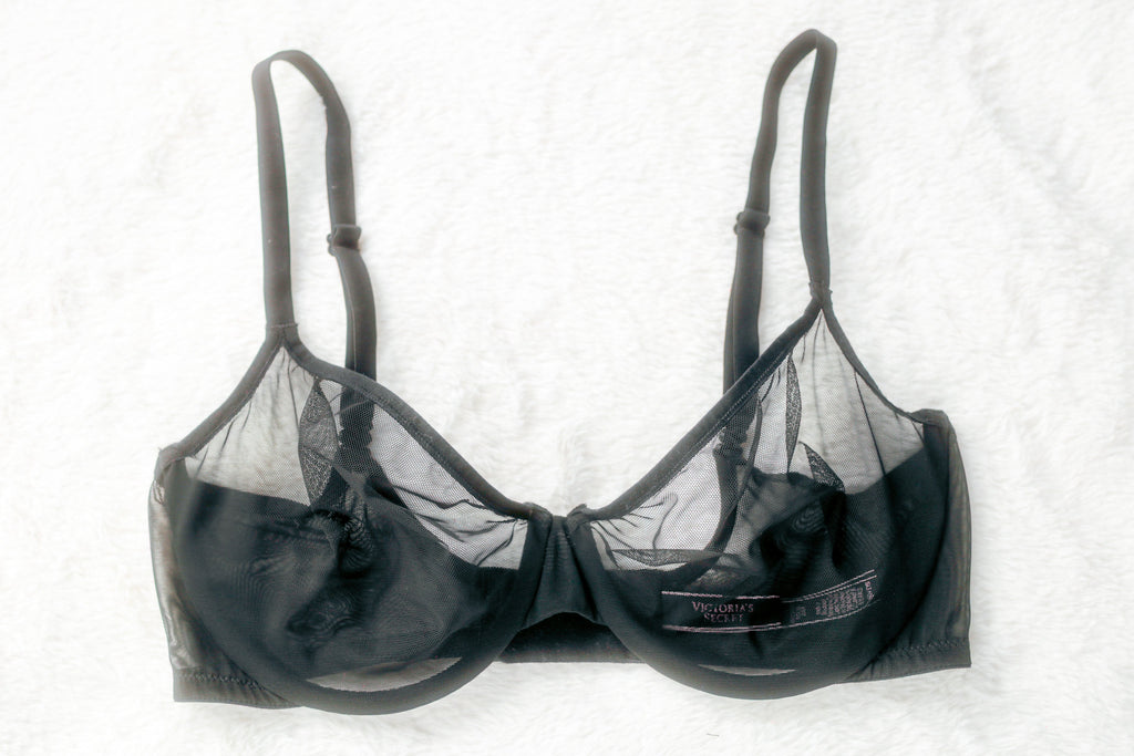 Victoria's Secret Body by Victoria Unlined Demi Sheer Mesh Bra Black 34DD
