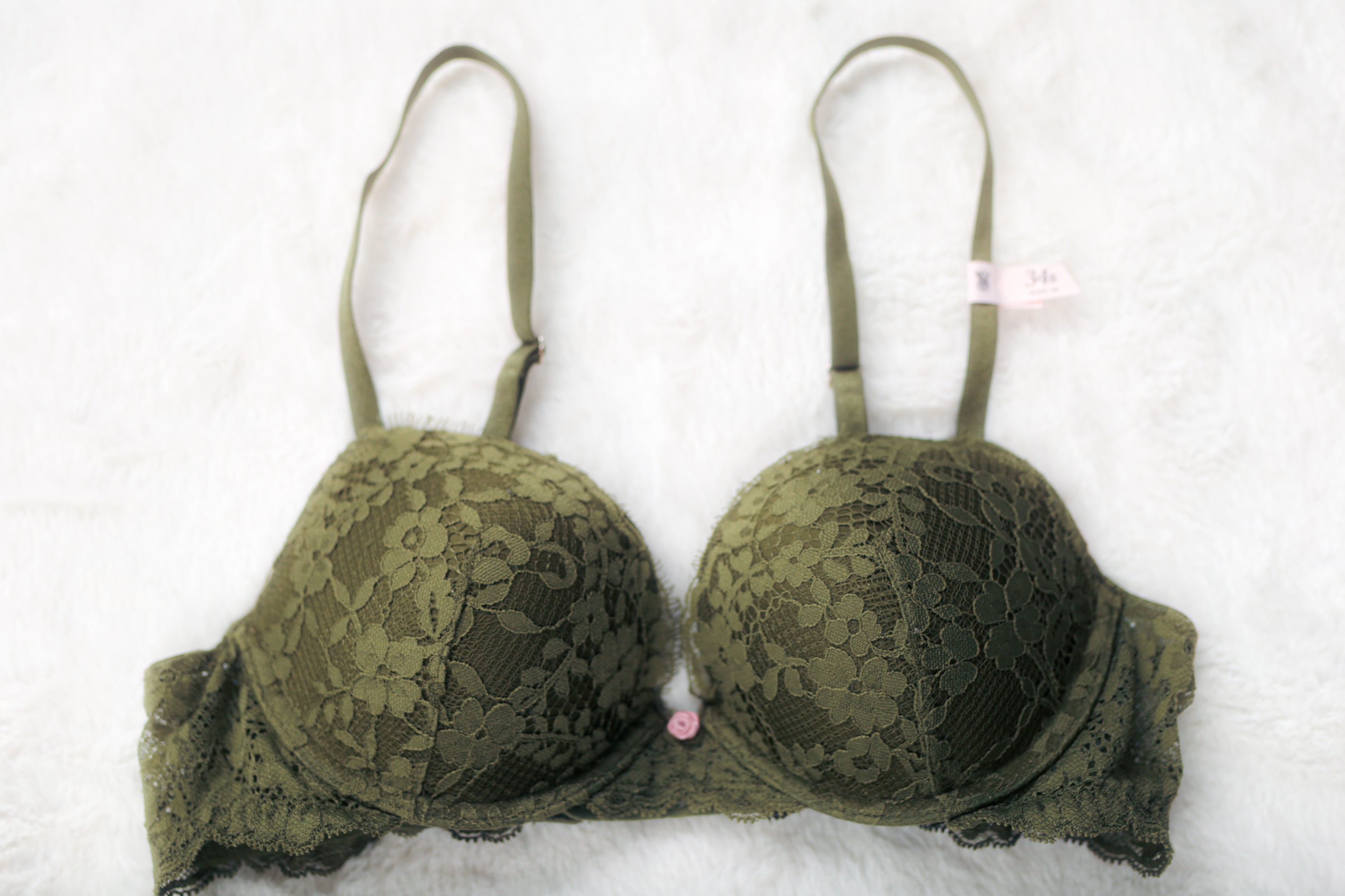 Victoria's Secret Dream Angels Push Up Boho Fairy Retro Lace Bra Green 34B NEW