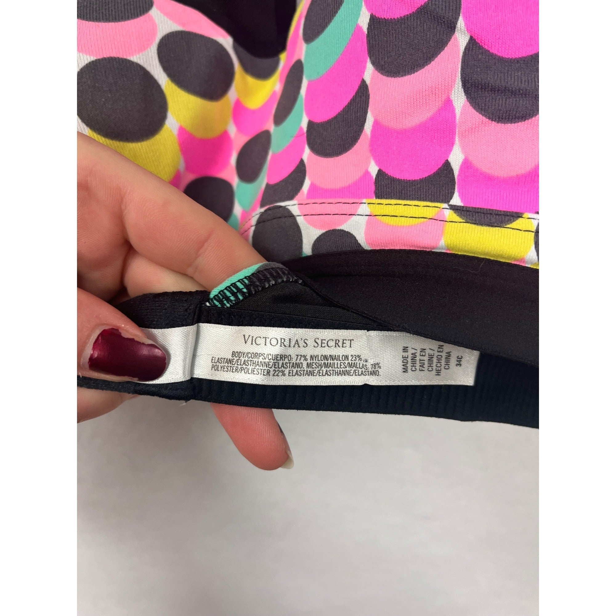 Victorias Secret VSX Womens Racerback Sports Bra With Multicolor Polka Dots Size 34C #6254