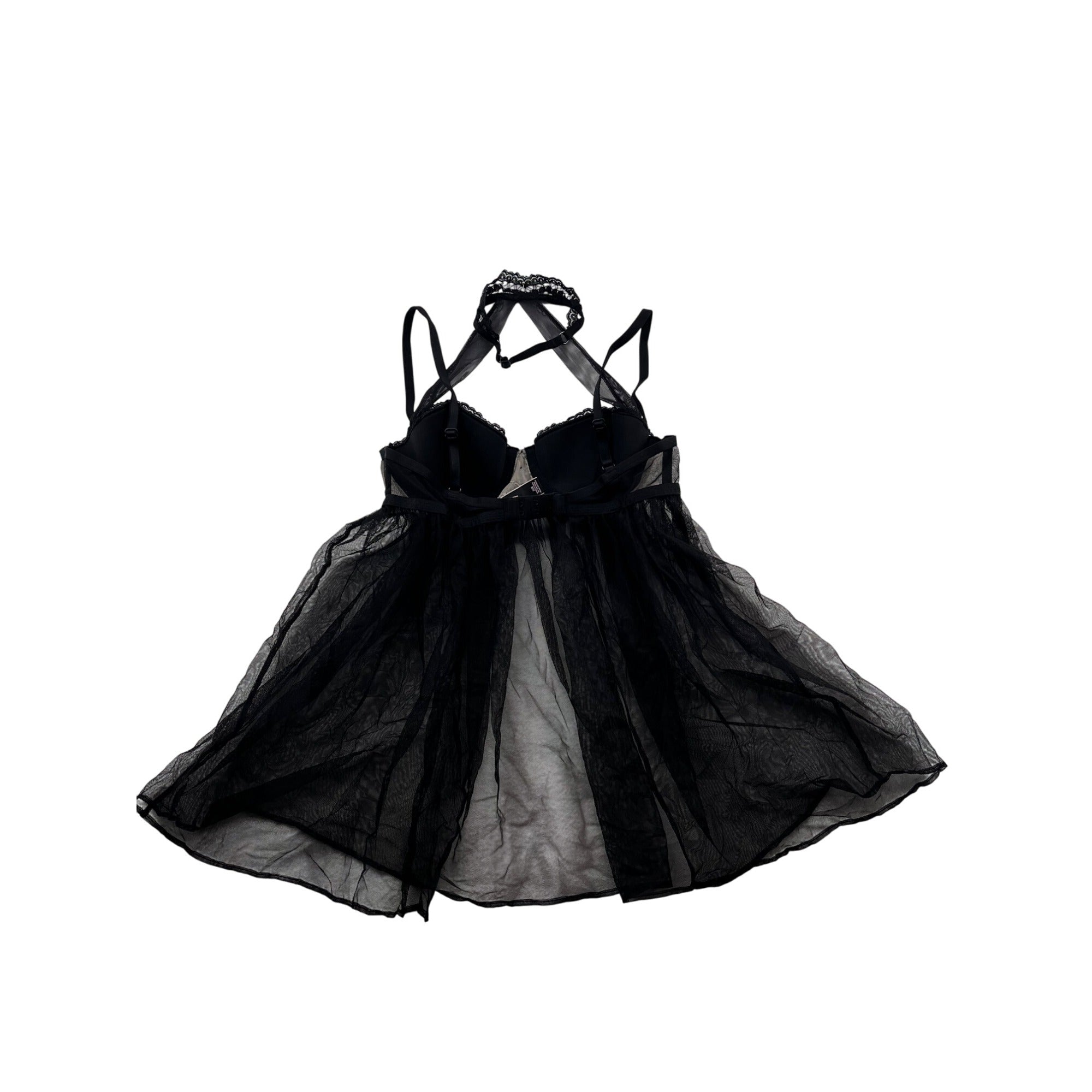 Victorias Secret Black Lace Babydoll Lingerie With Underwire & Halter Neck 34B #6135