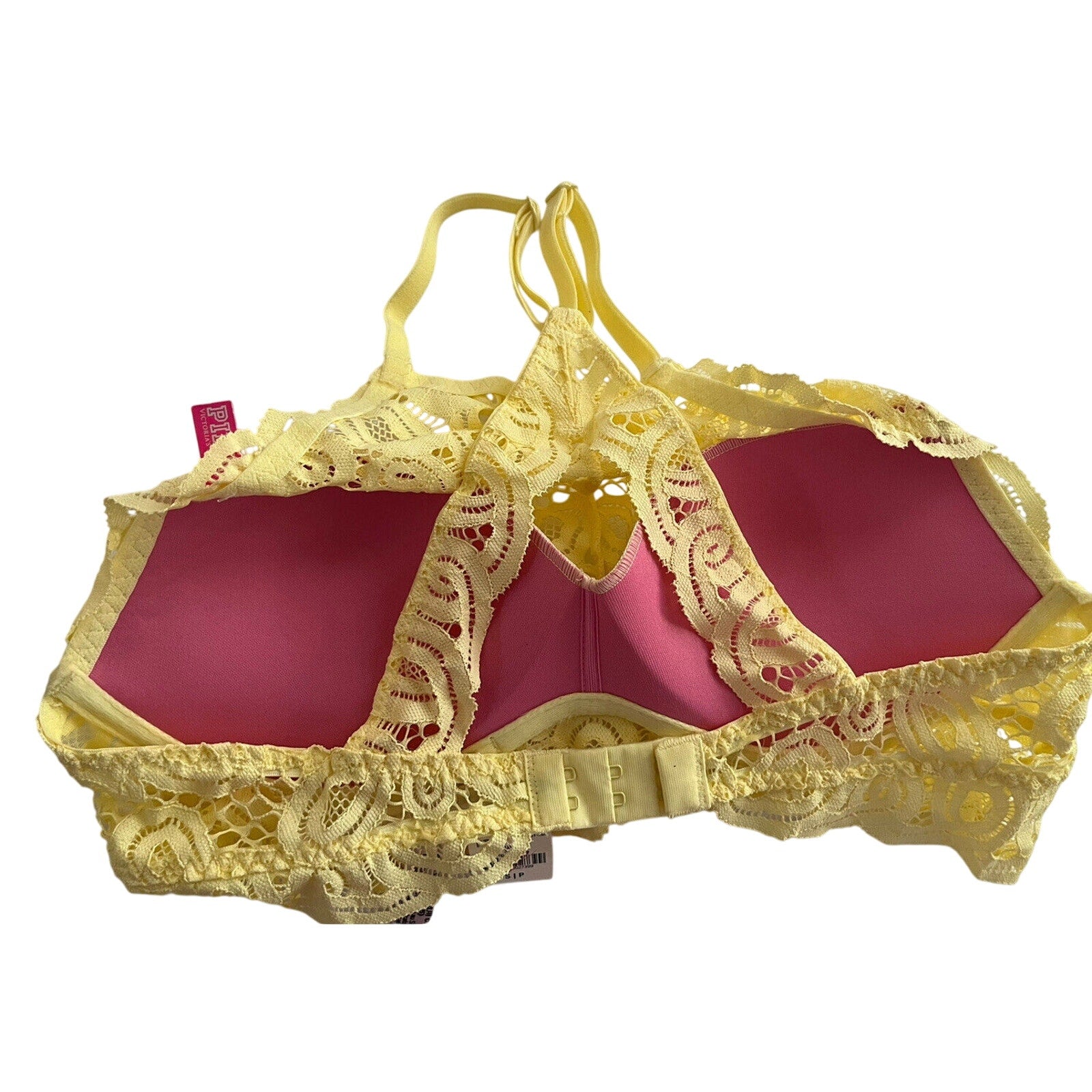 Victoria's Secret PINK Bra Yellow Lace Halter Razor Back Small S - NWT