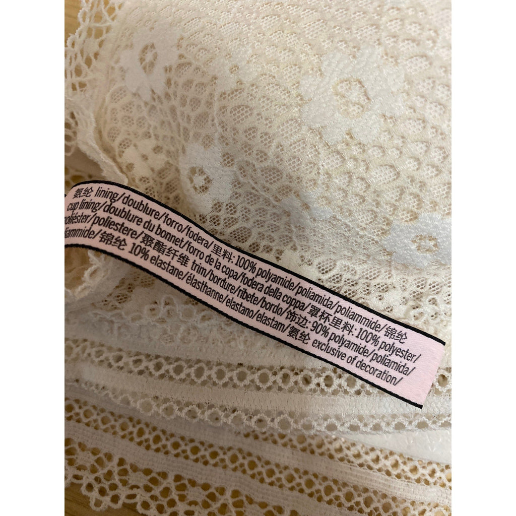 Victoria's Secret Women's Cream Floral Lace Racerback Wireless Bralette Bra S