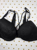 Victorias Secret Pink Black Strappy Front Close Push Up bra 34DD