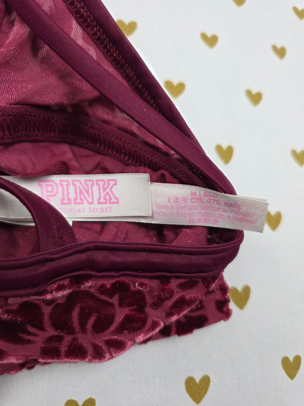 Victorias Secret Pink Velvet Cute Maroon MEDIUM Bralette Bra Top Tank