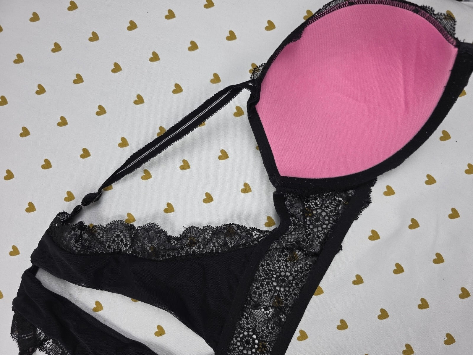 Victorias Secret Black Front Close Racerback Lacey Bra 34D Push Up