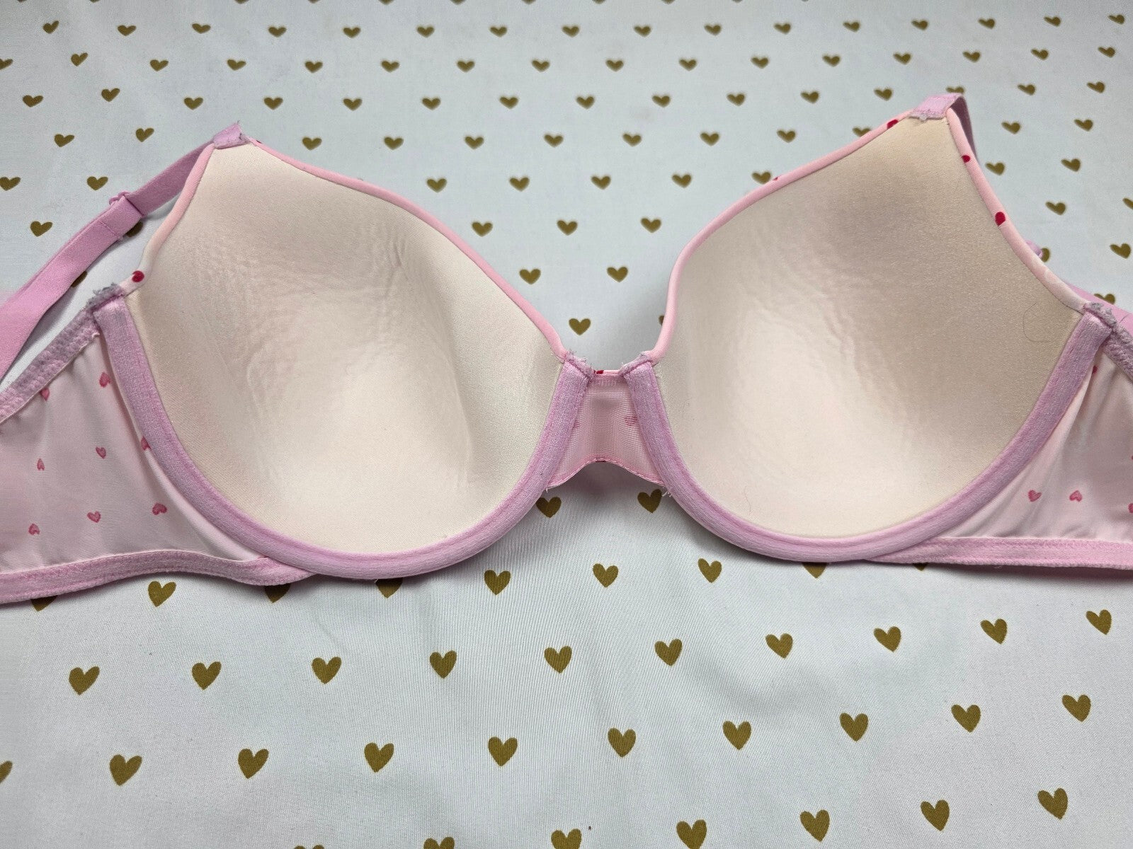 Victorias Secret HEARTS Bra 36D PINK Wear Everywhere T Shirt Lightly Lined