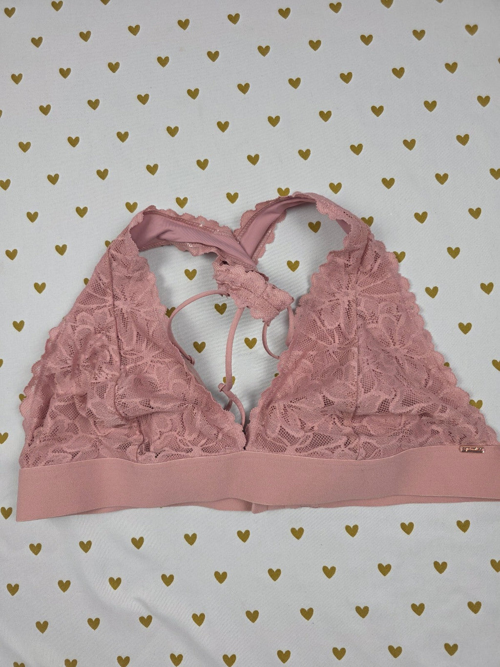 Victorias Secret Pink  Lace Strappy Sexy Racerback XL Bralette Bra Top Tank