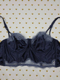 Victorias Secret Blue Satin caged Unlined Balconette demi Bra 34D