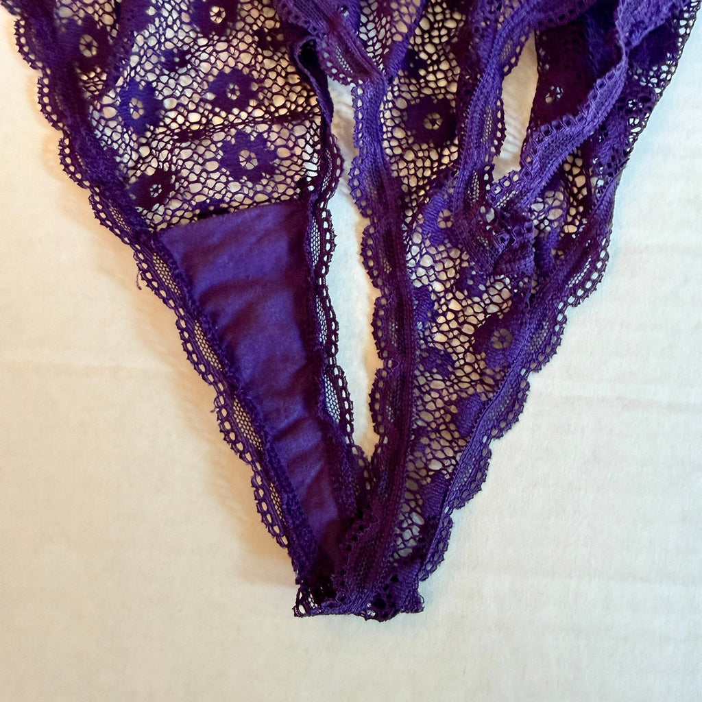 Victoria's Secret Purple Lace Halter Teddy Bodysuit L Plunge Romantic Whimsigoth