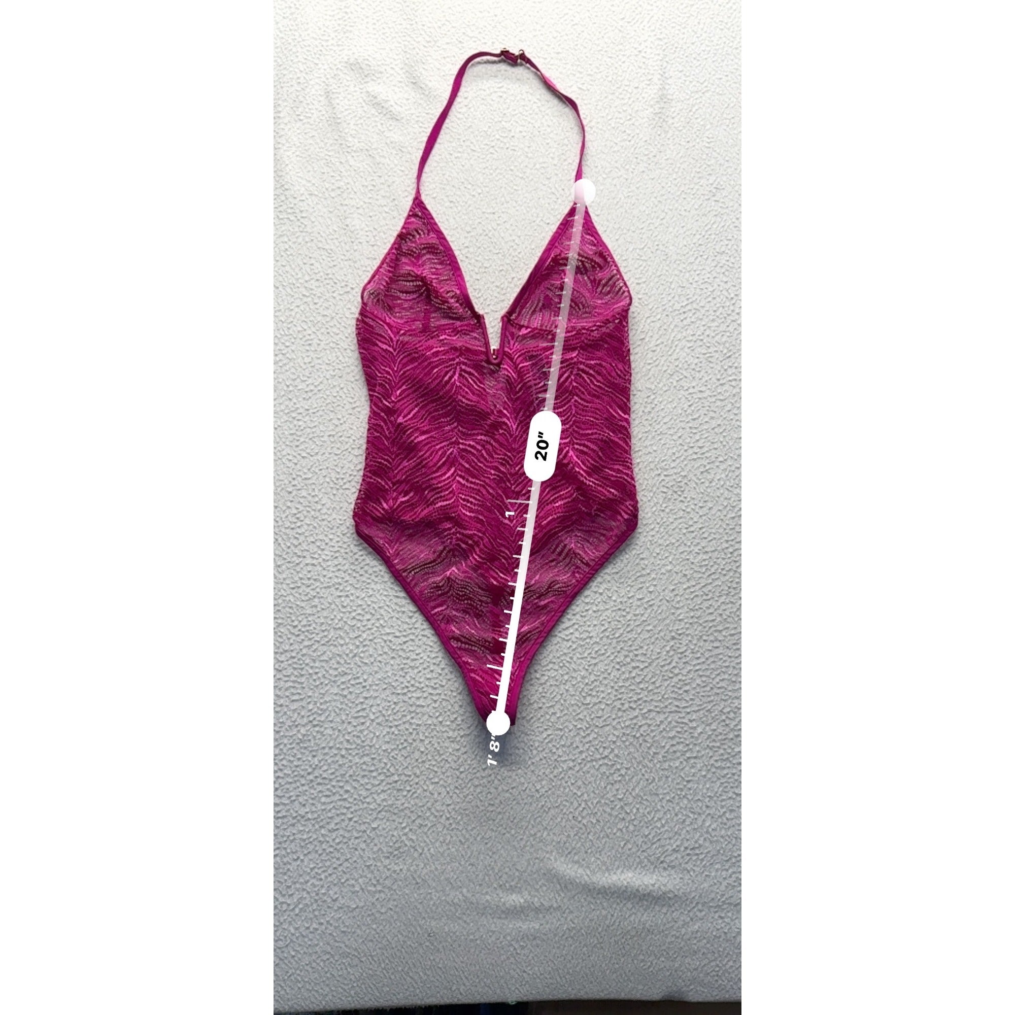 Victorias Secret Lace Halter Bodysuit In Fuchsia With Adjustable Straps S/P #9603