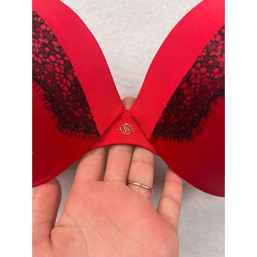Women’s Victorias Secret Red Push-Up Bra With Black Lace Detail #6264