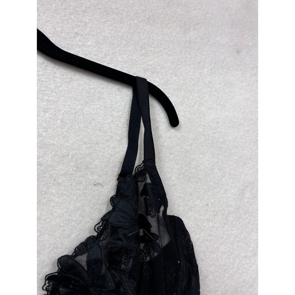 Victorias Secret Black Lace Floral Underwire Bra Size 34DD #139A