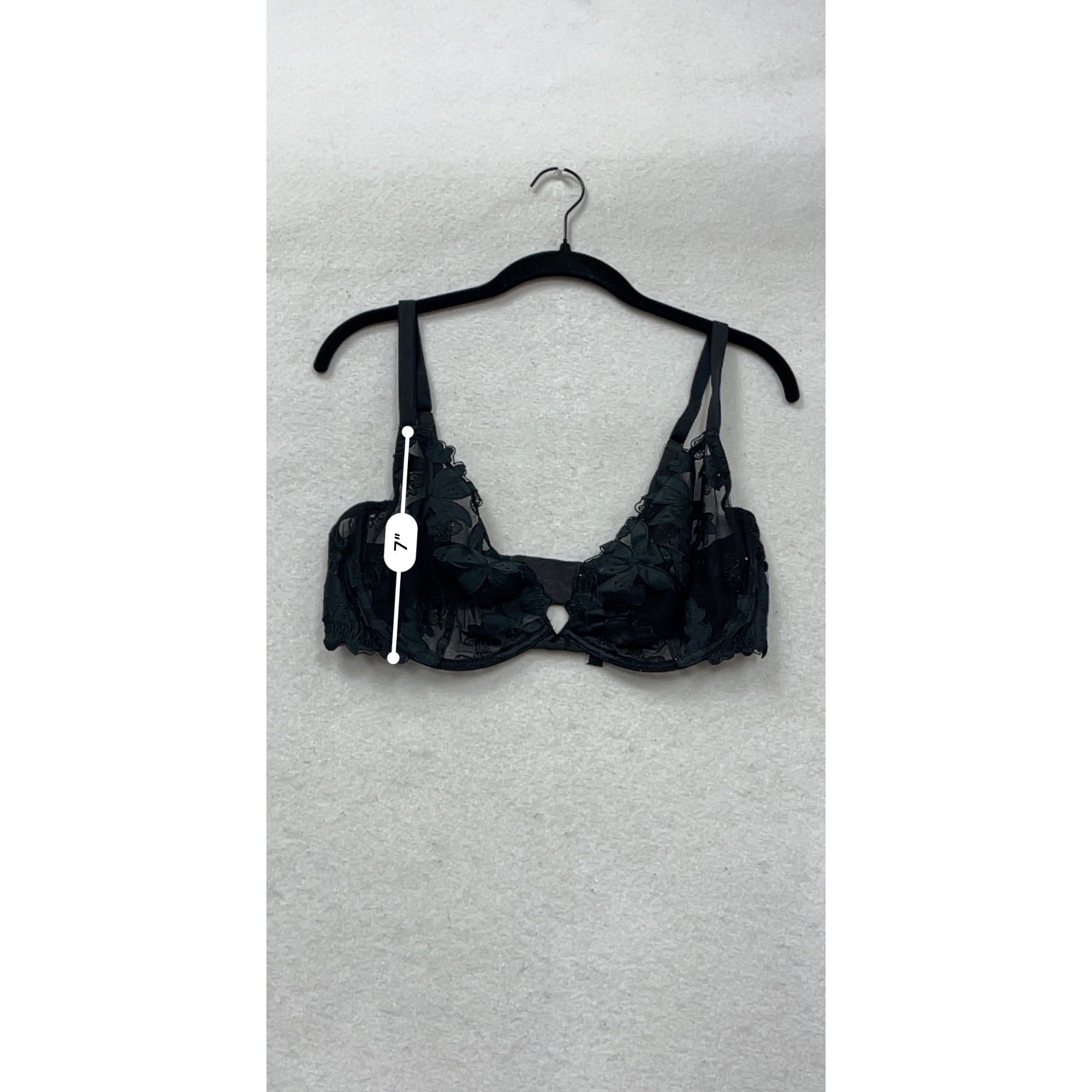 Victorias Secret Black Lace Floral Underwire Bra Size 34DD #139A